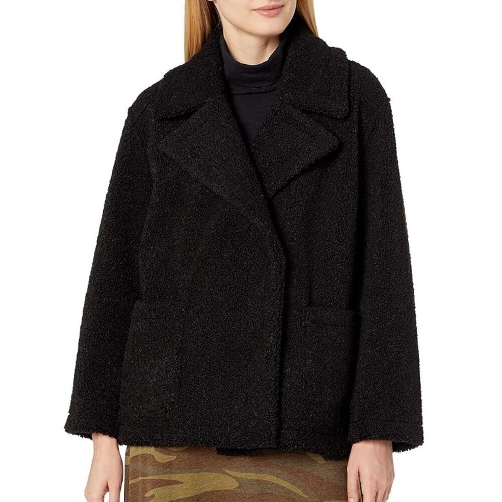 Velvet by Graham & Spencer Black Faux Fur/Suede Snap Up Dress Coat nbnn